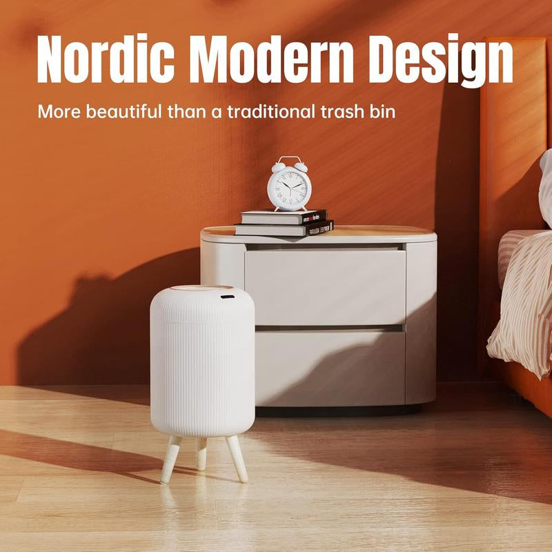Motion Sensor Modern Office Trash Can, Touchless round Nordic Trash Can, Motion Sensor Garbage Can for Bathroom, Bedroom, 3 Gallon, White