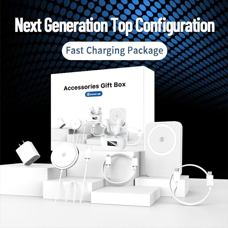 ARTCYBER 6-In-1 Charging Kit: Fast Charge, Magnetic Power Bank, Wireless Charger, Type-C to Fast Charging Cable, Adapter & Audio Support, Compact & Portable. Headset Device