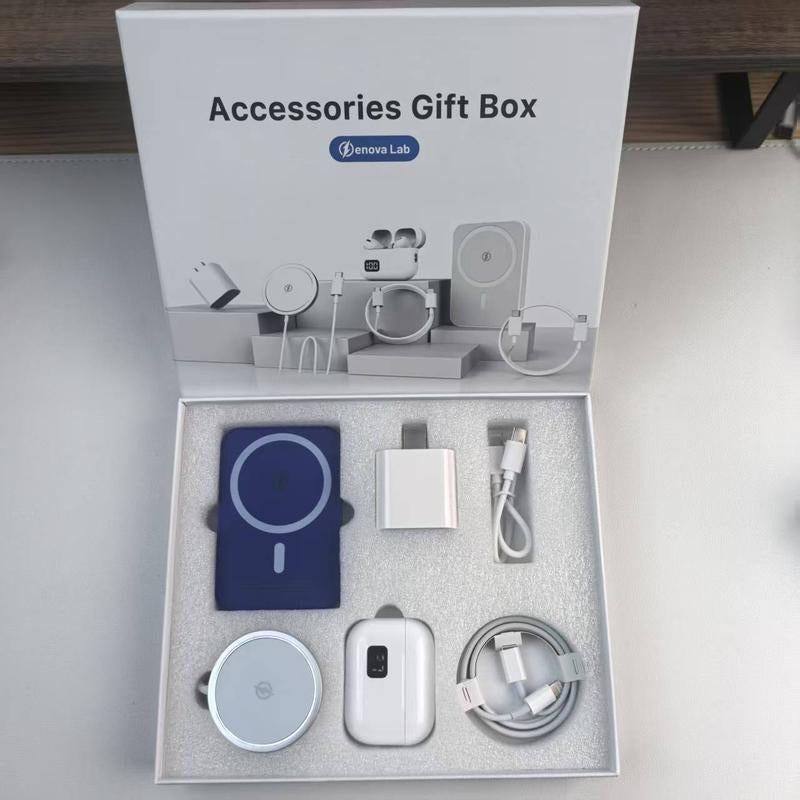 ARTCYBER 6-In-1 Charging Kit: Fast Charge, Magnetic Power Bank, Wireless Charger, Type-C to Fast Charging Cable, Adapter & Audio Support, Compact & Portable. Headset Device