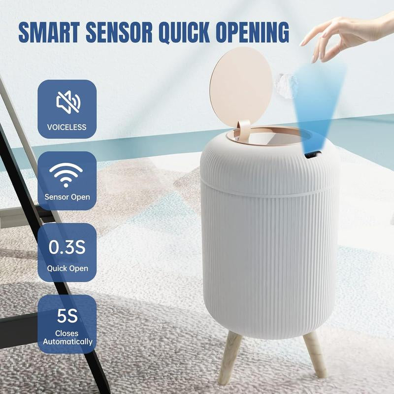 Motion Sensor Modern Office Trash Can, Touchless round Nordic Trash Can, Motion Sensor Garbage Can for Bathroom, Bedroom, 3 Gallon, White