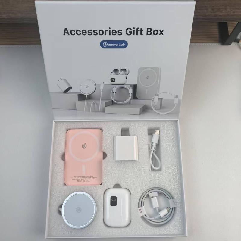 ARTCYBER 6-In-1 Charging Kit: Fast Charge, Magnetic Power Bank, Wireless Charger, Type-C to Fast Charging Cable, Adapter & Audio Support, Compact & Portable. Headset Device